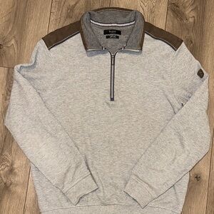Bugatchi Light Gray and Brown Zip-Up Sweater